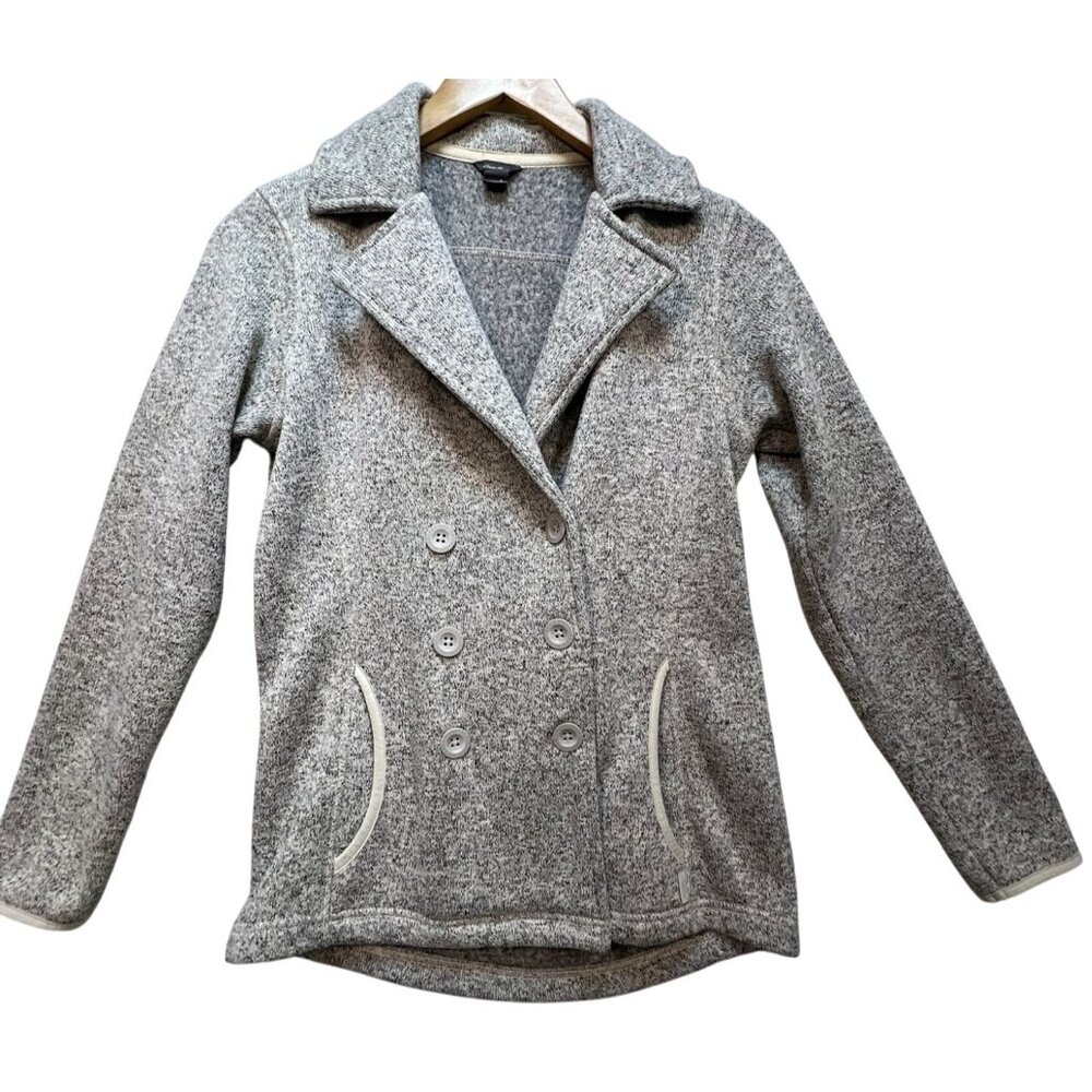 Eddie Bauer Womens Double Breasted Fleece Jacket Long Sleeve Size S Heather Gray